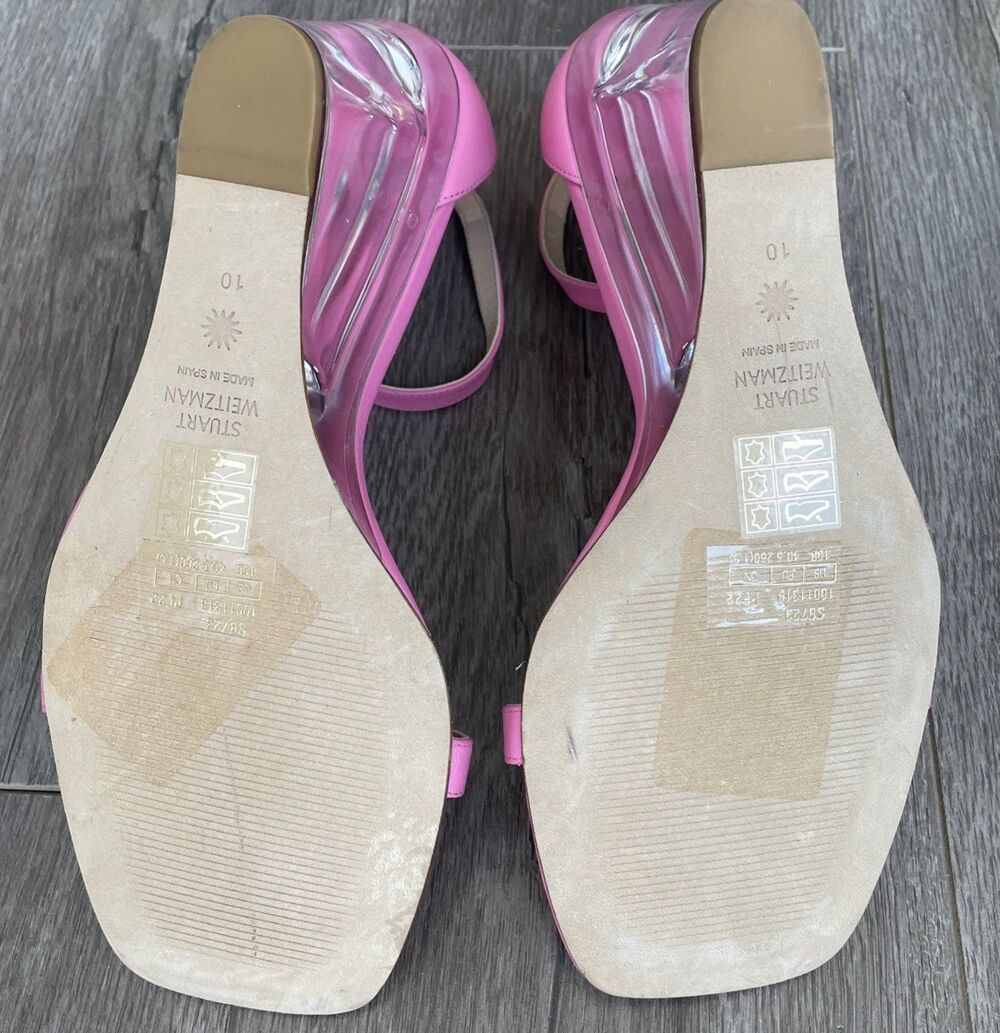 NEW Stuart Weitzman Nudistlucite Leather clear Wedge Sandals India Pink Size 10 - Picture 7 of 7
